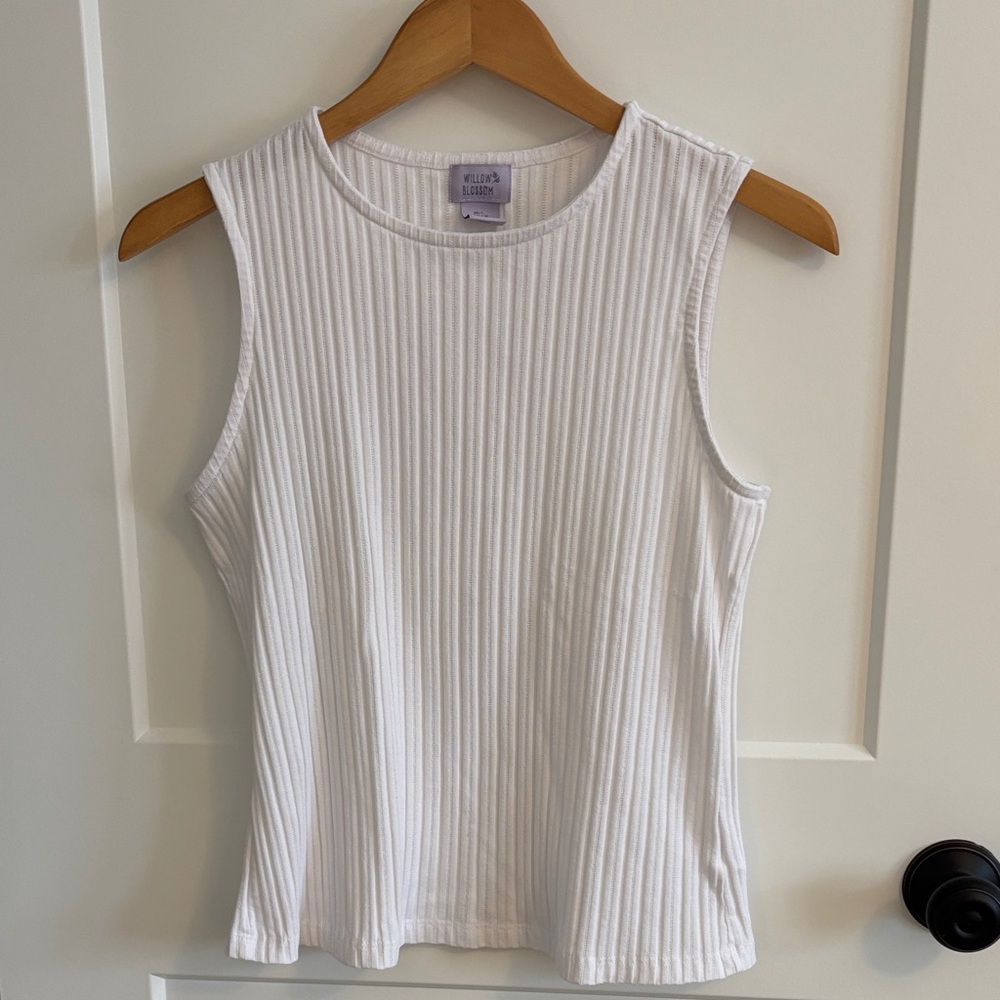 Willow Blossom White Ribbed Sleeveless Tank